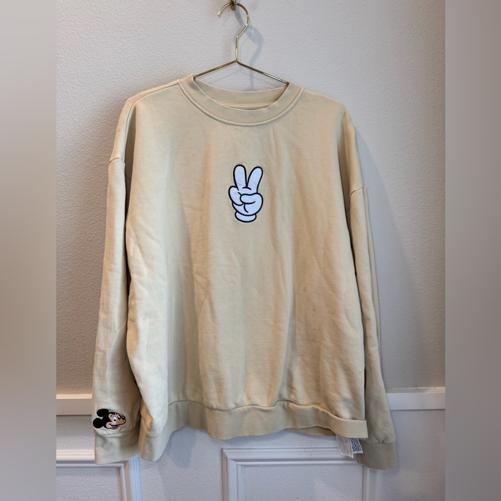 Cream Sweater with Mickey Peace Sign